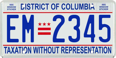 DC license plate EM2345