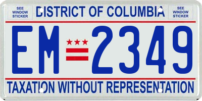 DC license plate EM2349