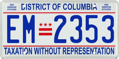 DC license plate EM2353