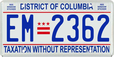 DC license plate EM2362