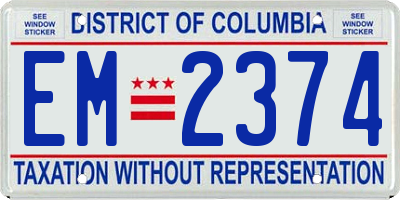 DC license plate EM2374
