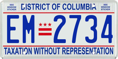 DC license plate EM2734