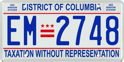 DC license plate EM2748