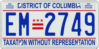 DC license plate EM2749