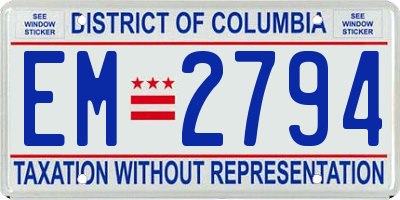 DC license plate EM2794