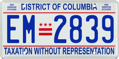 DC license plate EM2839