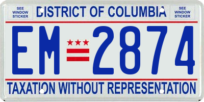 DC license plate EM2874