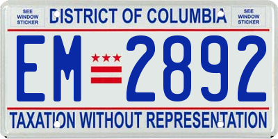 DC license plate EM2892