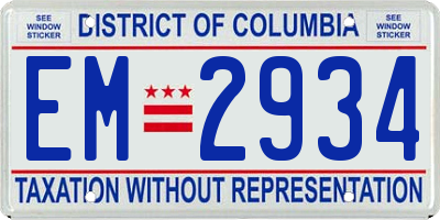 DC license plate EM2934