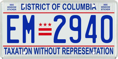 DC license plate EM2940