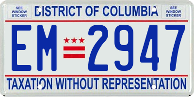 DC license plate EM2947