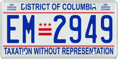 DC license plate EM2949