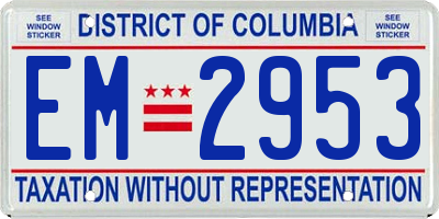 DC license plate EM2953