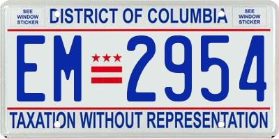 DC license plate EM2954