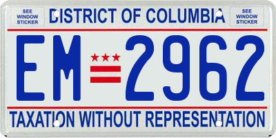 DC license plate EM2962