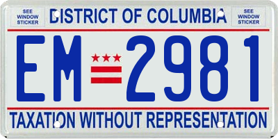 DC license plate EM2981