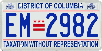 DC license plate EM2982