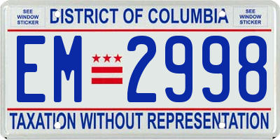 DC license plate EM2998