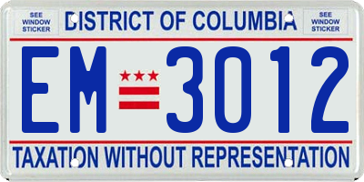 DC license plate EM3012