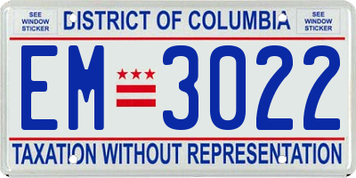 DC license plate EM3022