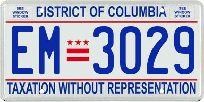 DC license plate EM3029