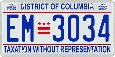 DC license plate EM3034