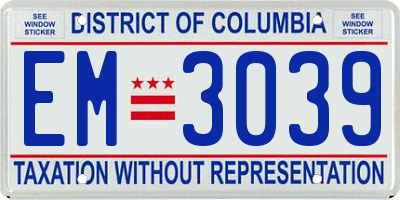 DC license plate EM3039