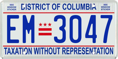 DC license plate EM3047