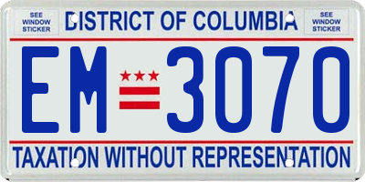 DC license plate EM3070