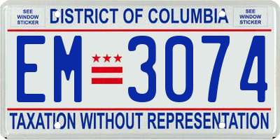 DC license plate EM3074