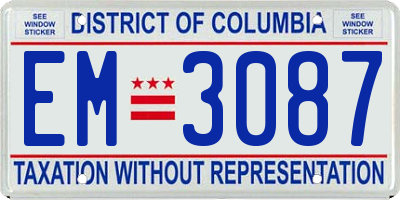 DC license plate EM3087