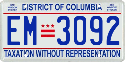 DC license plate EM3092