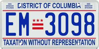 DC license plate EM3098