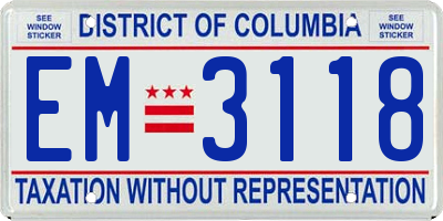 DC license plate EM3118
