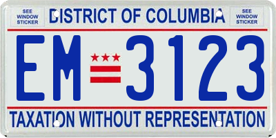 DC license plate EM3123