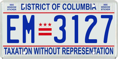 DC license plate EM3127