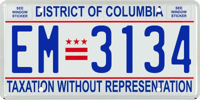 DC license plate EM3134