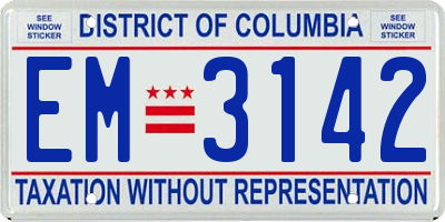 DC license plate EM3142