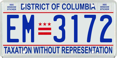 DC license plate EM3172
