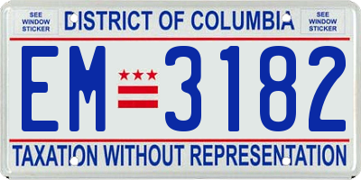 DC license plate EM3182