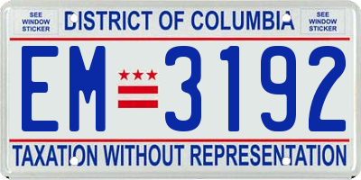 DC license plate EM3192