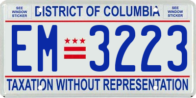 DC license plate EM3223