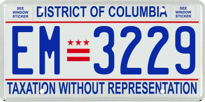 DC license plate EM3229