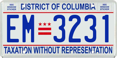 DC license plate EM3231