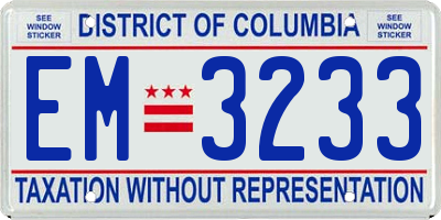 DC license plate EM3233