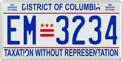 DC license plate EM3234