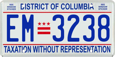 DC license plate EM3238