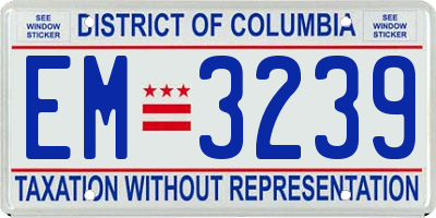 DC license plate EM3239