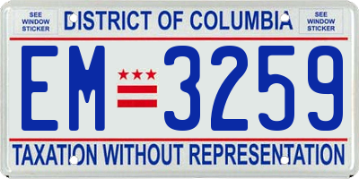 DC license plate EM3259
