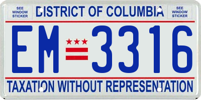 DC license plate EM3316